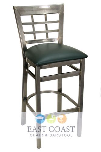 New gladiator clear coat window pane metal bar stool with green vinyl seat for sale