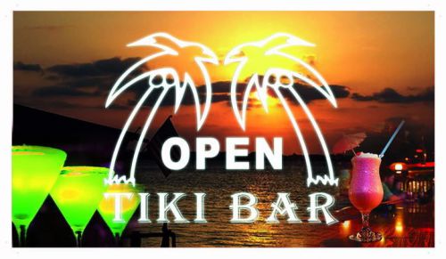 ba179 OPEN Tiki Bar Beer Pub Lure Banner Shop Sign