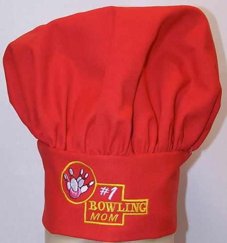#1 Number One Bowling Mom Ball Pins Sports Adjustable Red Kitchen Grill Chef Hat