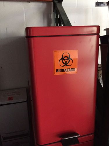 RED metal 5 gallon trash can / BIO HAZARDOUS WASTE - Medical Office