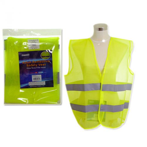 Neon Yellow Safety Vest W/ Reflective Strips High Security Visibility One Size
