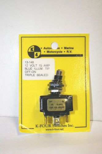 K-four off-on triple sealed blue inc lamp lighted tip switch-12vdc-15a (13-148) for sale