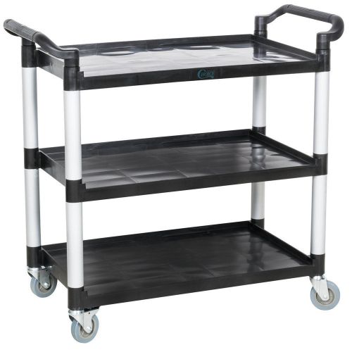 Choice 3 shelf black utility / bussing cart – 42&#034; x 20&#034; x 38&#034; for sale
