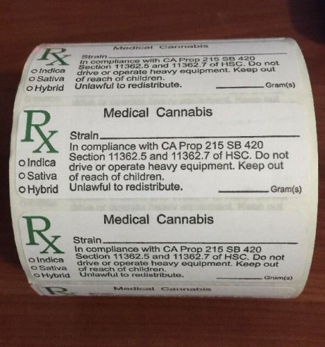 CALIFORNIA STATE Compliant RX MEDICAL Cannabis RCW LABELS 1000 PCS ROLL USA