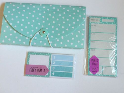 Target Dollar Spot Mint Blue Lot STICKY NOTES ACCORDION FILE MAGNETIC LIST PAD