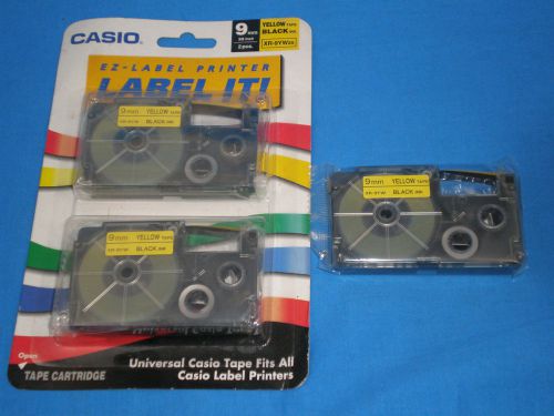 Casio EZ Label-It 3 Tape Cartridges 9mm Yellow Tape Black Ink XR-9YW