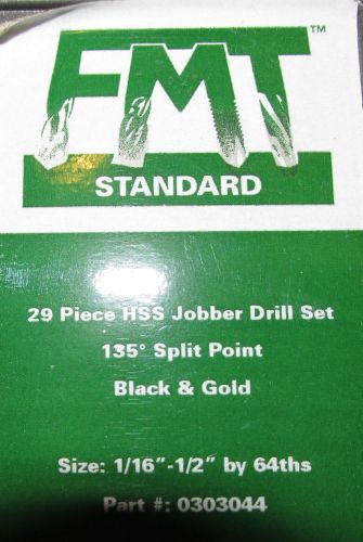 FMT 29 pc HSS Jobber Drill Bits 1/16 to 1/2 by 64ths