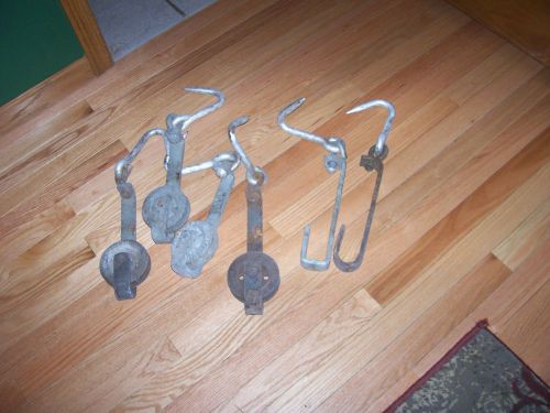 6  heavy duty stainless steel   meat hooks  4 with  trolley pulley barn rollers for sale