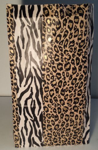 Lot of 100 Animal Print Paper Kraft Bags Leopard Zebra blk/brn/gld 12.5&#034;x7&#034;x4&#034;
