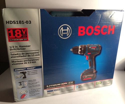 Bosch 18v li-ion compact tough 1/2&#034; hammer drill hds181-03 new for sale