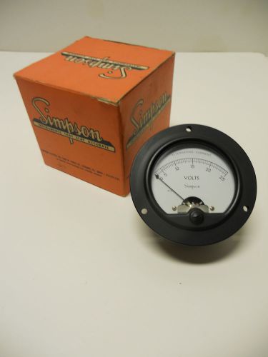 Simpson ac 0-25 volts ac round 3-1/2&#034; dia panel meter model 55 catalog 8440 new for sale