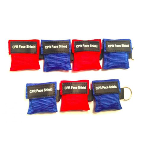 7 red &amp; blue rescue keychain cpr face shield barrier mini pocket first aid mask for sale
