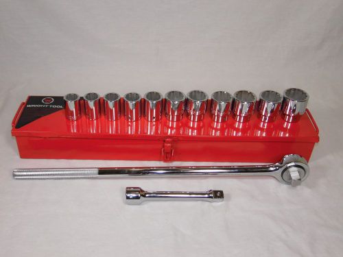WRIGHT TOOL BASE BOX 614 3/4&#034; DRIVE 13 PIECE SOCKET SET NEW RED USA EXTENSION