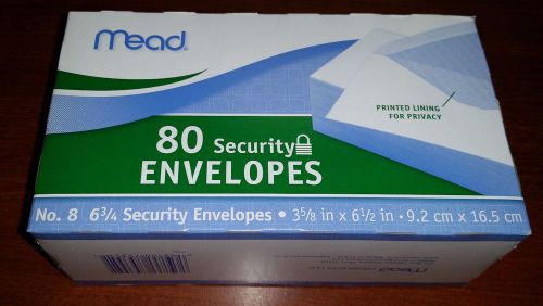 Mead Security Envelope #8, 3-5/8&#034; x 6-1/2&#034;, 20 Lb, White, 80/box No Window 75355