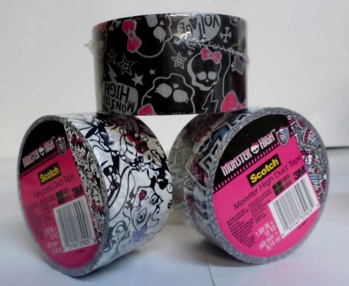 Monster High Scotch Duct Tape 3  Rolls!  3M Tape  Packing 1.88&#034; X 10 Yds Crafts