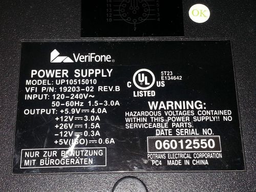 Tested Working VeriFone Ruby Power Supply UP10515010 Brick 19203-02