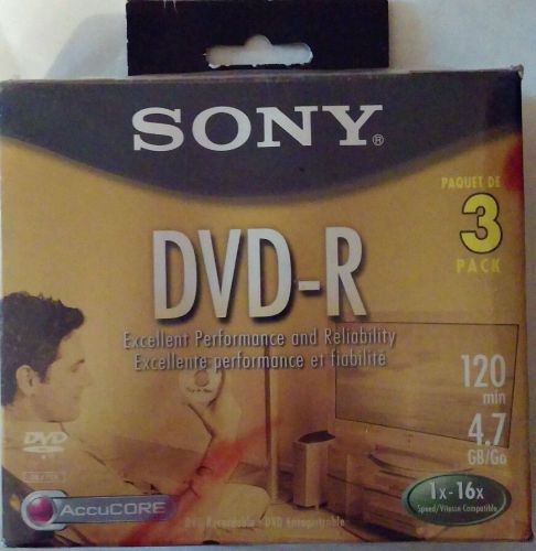 NEW Sony DVD-R 120 min 4.7 GB 1x - 16x DVD Recordable Media w/ AccuCore