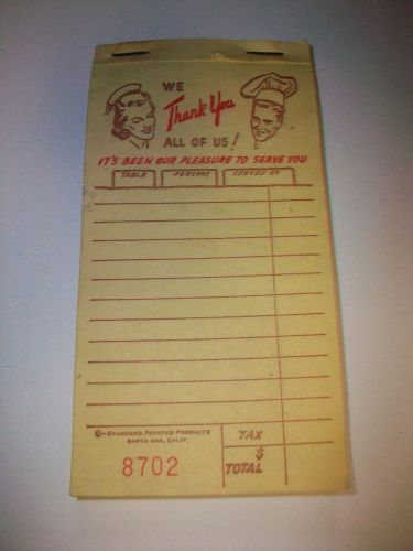 Vintage Standard Printed Products Waitress Pad Order Forms Receipts