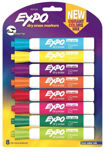 Expo Low-Odor Dry Erase Markers, Chisel Tip, 8-Pack, Vibrant Colors (1927524)