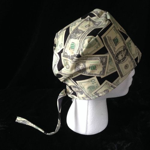 Cooks hat, chef hat, surgical hat  money money print adults ties in back