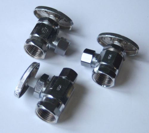 Lot of three (3) 1/2&#034; fnpt to 3/8 od toilet/sink chrome plumbing valves made usa for sale