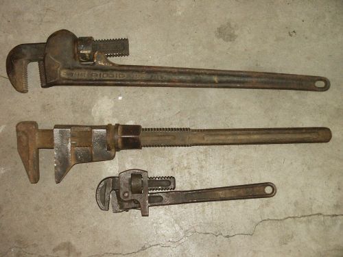 2 Vintage Wrenches (1) 24&#034; Ridgid Pipe (1) 18&#034; Pipe and (1) 24&#034; Monkey Wrench