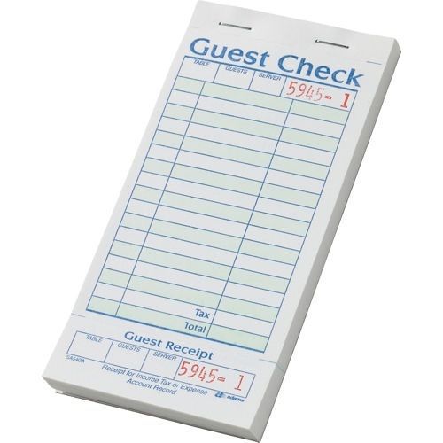 Adams Guest Checks with Stub, 3-3/8&#034; x 7&#034;, 20 ct (SA540A) 50 pages per book
