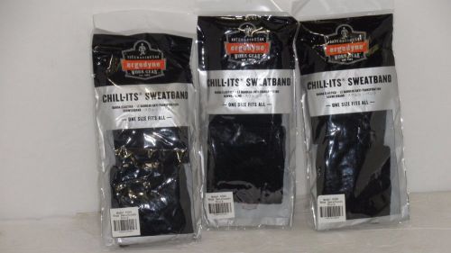 Lot of 3 ergodyne chill-its black terry wrist sweatbands 6500 (new) for sale