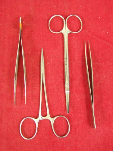 Lot of 4 pieces tweezers scissors hemostats sklar padgett miltex bis vintage for sale