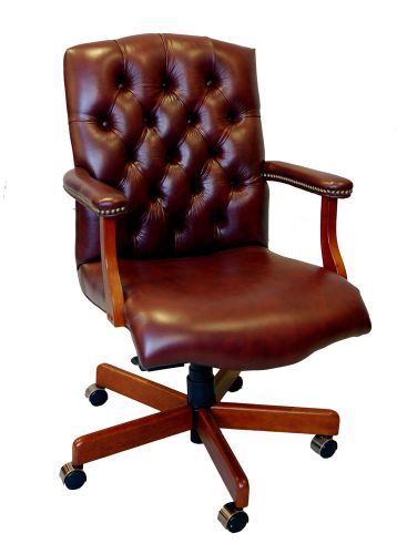 Maroon Leather Button Tufted Executive Office Desk Chair with Casters