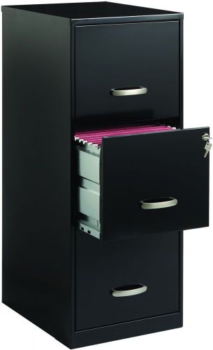 Contemporary Three Drawer Black Steel Storage File Cabinet Home Office Supplies