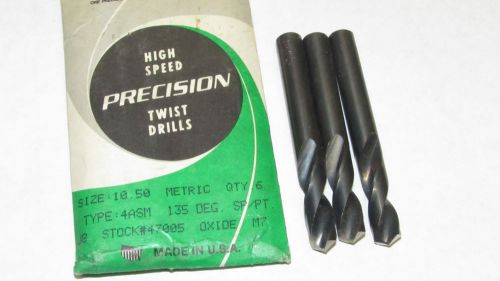 3 new PTD Precision 10.5mm 4ASM Heavy Duty HSS Screw Machine Drills Black Oxide