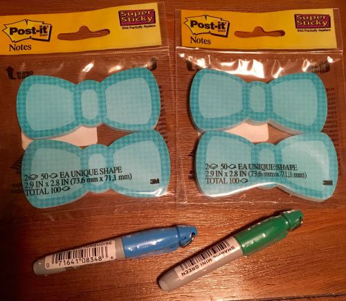 3M Super Sticky Unique Shape Post It Notes  Blue Green Real Bow Ties+ 2 Sharpie