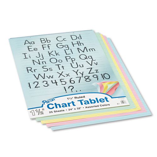 &#034;Pacon Colored Chart Tablet, Ruled, 24 X 32, Yw/pink/salmon/be/gn, 25 Sheets&#034;