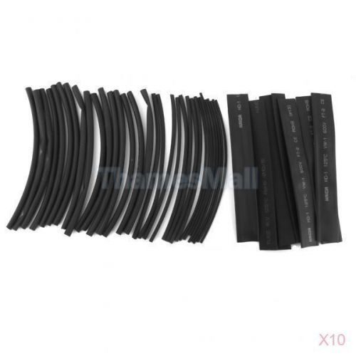 10x 48PCS PVC Assorted Heat Shrinkable Tubing Wire Cable Sleeve 6 Sizes Black