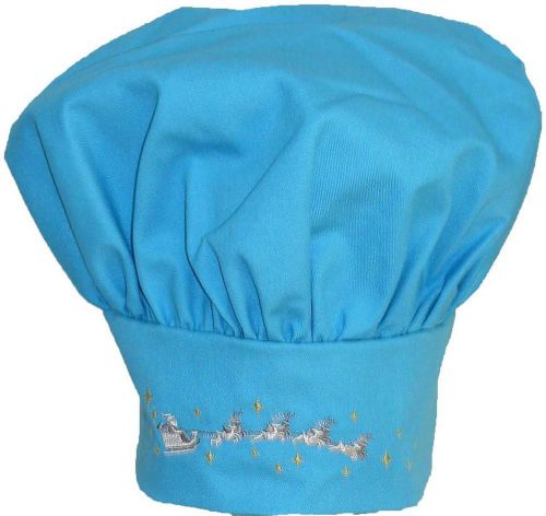 Santa Christmas Eve Sleigh Chef Hat Turquoise Youth Size Adjustable Monogram NWT