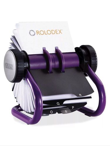 Rolodex Open Rotary Business Card File with 200 2-5/8&#034; x 4&#034;Cards, Purple 1819543