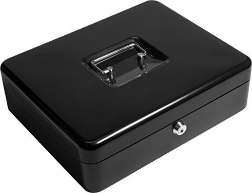 BARSKA 12-Inch Cash Box and Labeled 6 Compartment Tray with Key Lock