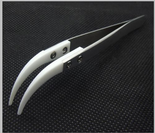 IC SMD SMT Curved tip White Ceramic Tweezers Heat Resistant 1000°C Non Conductive