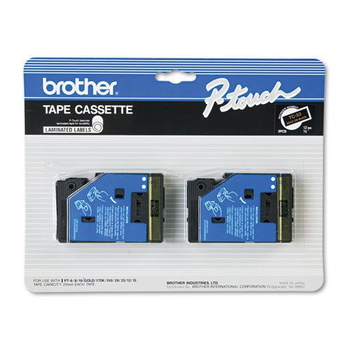Brother P-Touch TC-33 Tape Cartridges, 1/2w, Gold on Black, 2 Pack