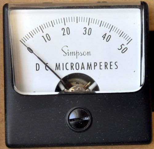 Simpson Wide-Vue Panel Meter Model 1212C DC Microammeter 0-50 Microamps 1-1/2&#034;