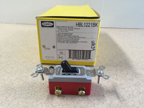(10) Hubbell HBL1221BL HBL Switch Black Single Pole Nylon Toggle