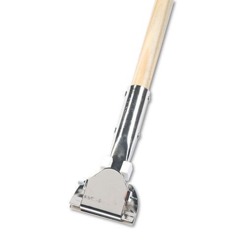 Clip-on dust mop handle, lacquered wood, swivel head, 1&#034; dia. x 60in long for sale