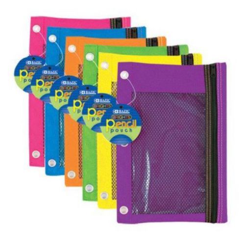 3-Ring Pencil Pouch with Mesh Window Quantity: Case of 24  Color: Bright