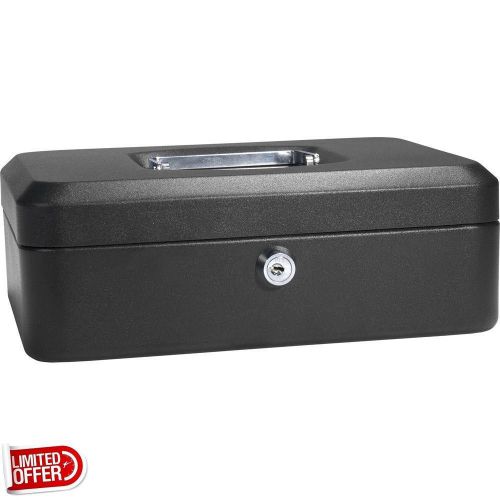 SALE BARSKA CB11832 10 inch Cash Box Safe w/ Key Lock, Black Portable