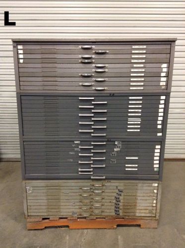 Hamilton 40 drawer gray metal blueprint flat filing file cabinet; 4 section for sale