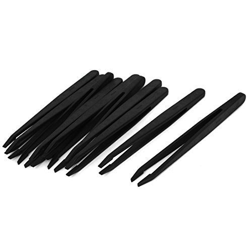 Uxcell? flat tips esd anti-static straight tweezer repair tool black 10pcs for sale