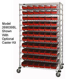 Wire Shelving With (140) 4&#034;H Plastic Shelf Bins Red, 72x18x74