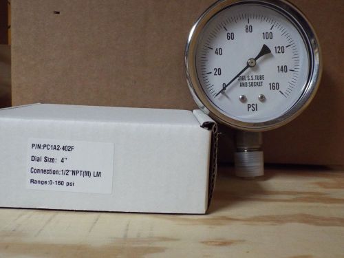 0-160psi 4&#034; all stainless lower mount dry but fillable pressure gauge for sale