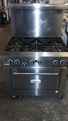 GARLAND STAINLESS STEEL  6 BURNER STOVE WITH CONVECTION OVEN W/SHELF